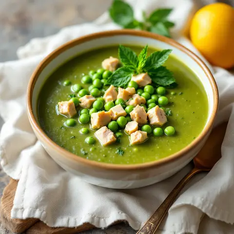 Soupe de dinde aux petits pois et menthe