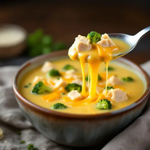 Soupe de poulet au brocoli et cheddar fondant