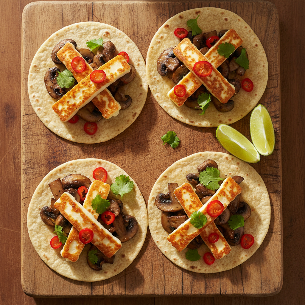Tacos champignons & halloumi grillé au chili lime