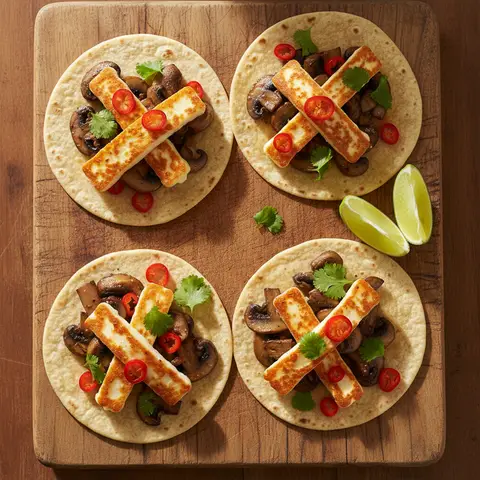 Tacos champignons & halloumi grillé au chili lime