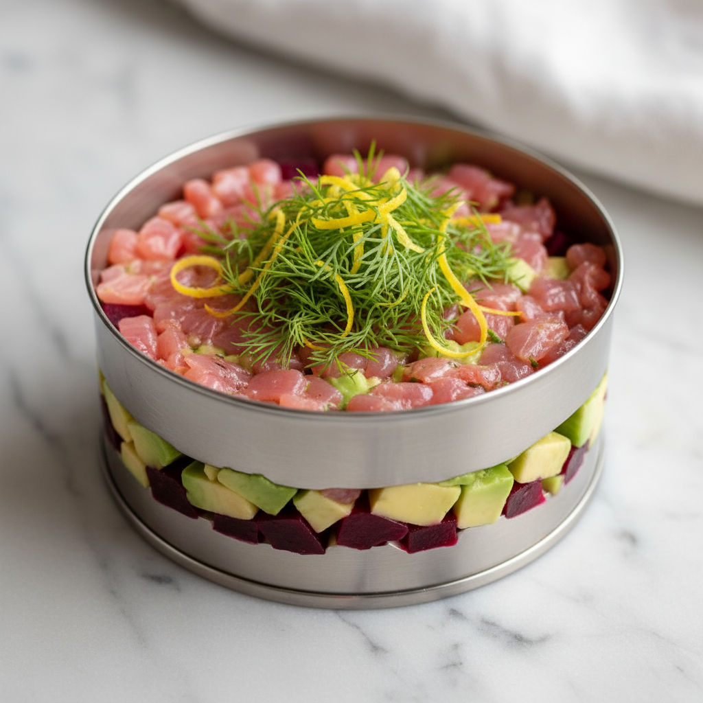 Tartare truite fumée & avocat betterave citron aneth