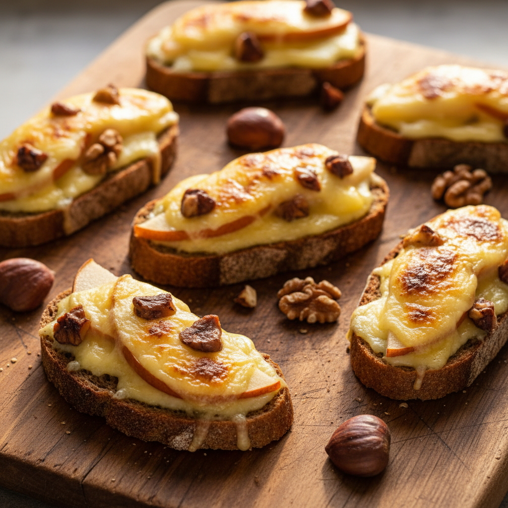 Tartine châtaigne & reblochon poire noix fondu