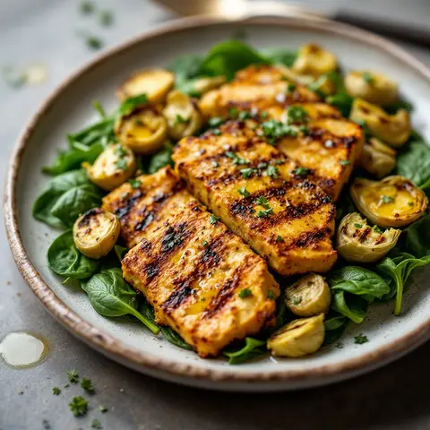 Tempeh aux Épinards et Artichauts à la Provençale