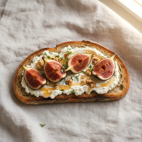 Toast ricotta & figue fraîche au miel thym noix