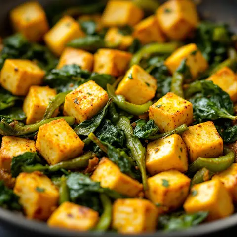 Tofu aux Épinards et Poivrons Grillés à l'Indienne