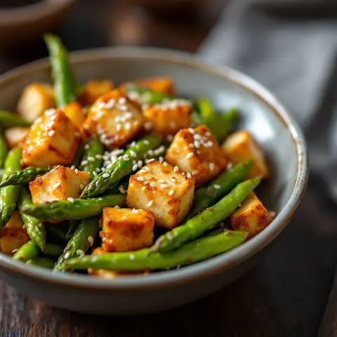 Tofu Sauté aux Asperges et Edamame (Style Japonais)