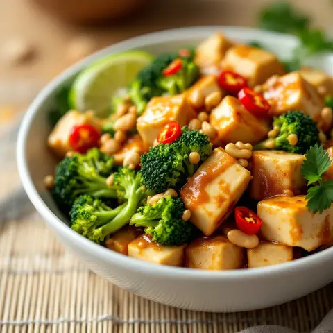 Tofu Soyeux au Brocoli et Sauce Cacahuète (Thaï)