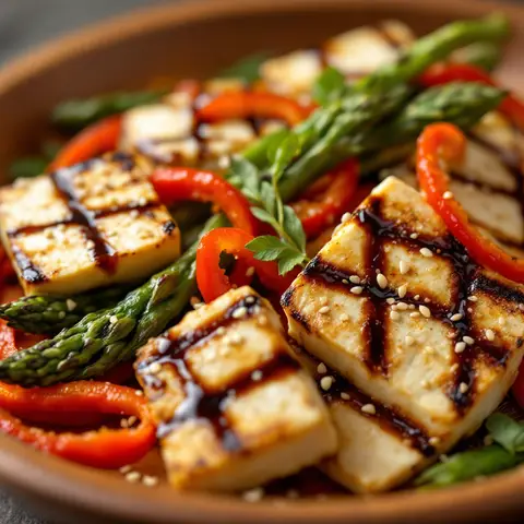 Tofu Teriyaki aux Asperges et Poivrons Grillés