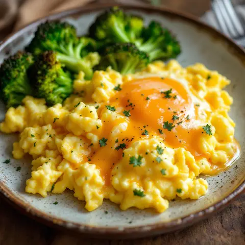 Œufs Brouillés au Cheddar et Brocoli Rôti