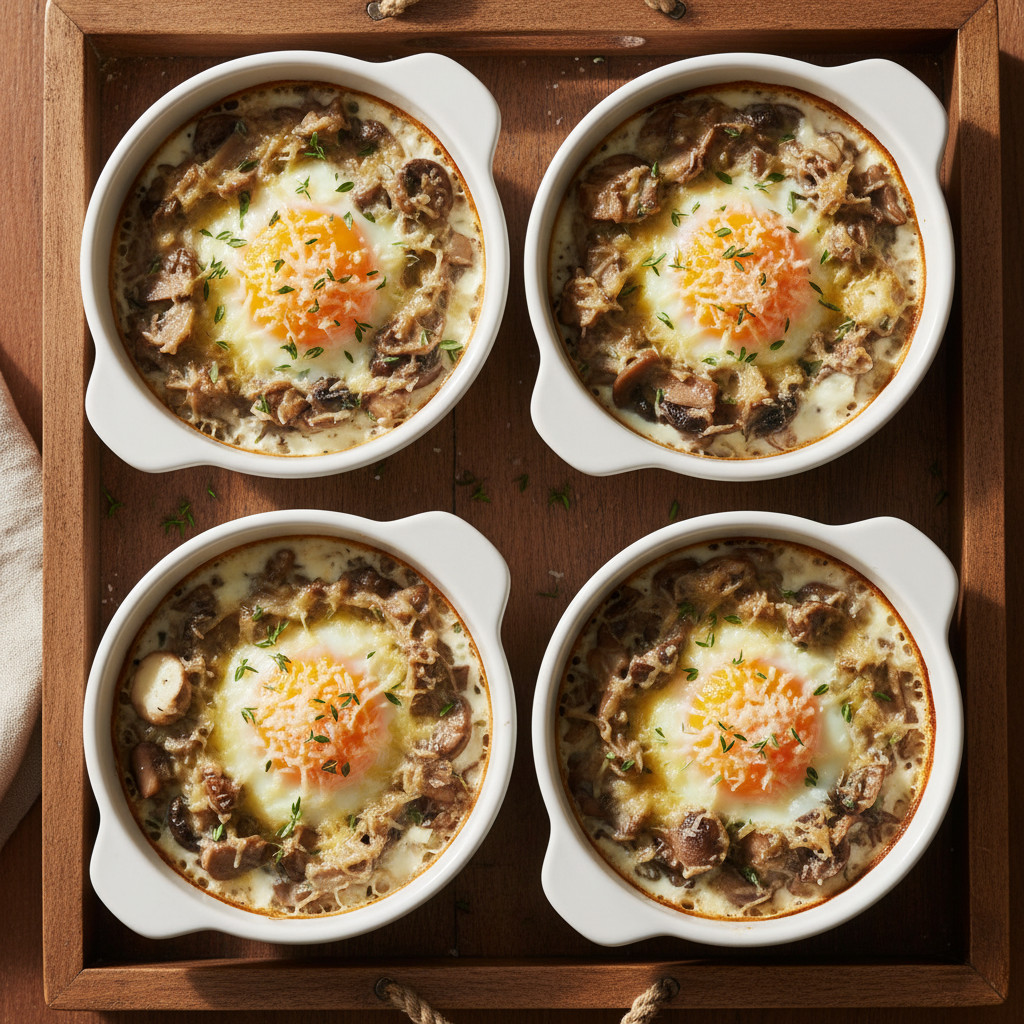 Œufs cocotte champignons & crème parmesan