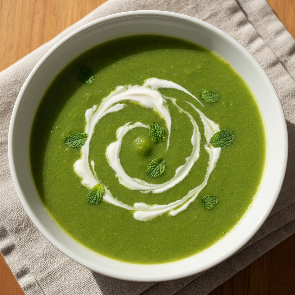 Velouté petit pois & aillet à la crème