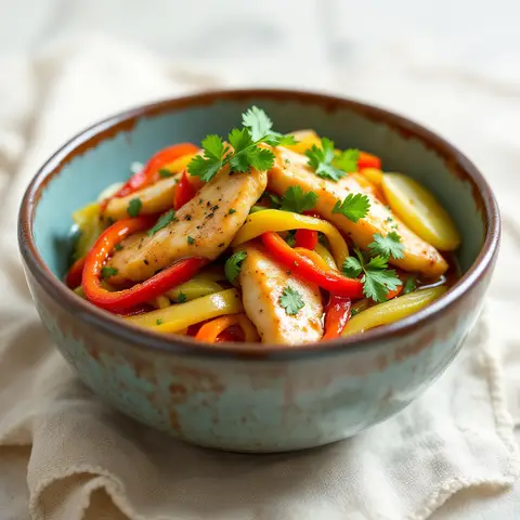 Wok de bar épicé aux poivrons et papaye verte (style thaï)