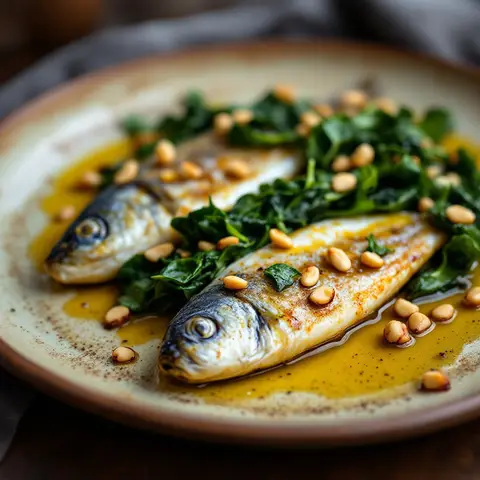Wok de sardines fraîches aux épinards et pignons (version italienne)